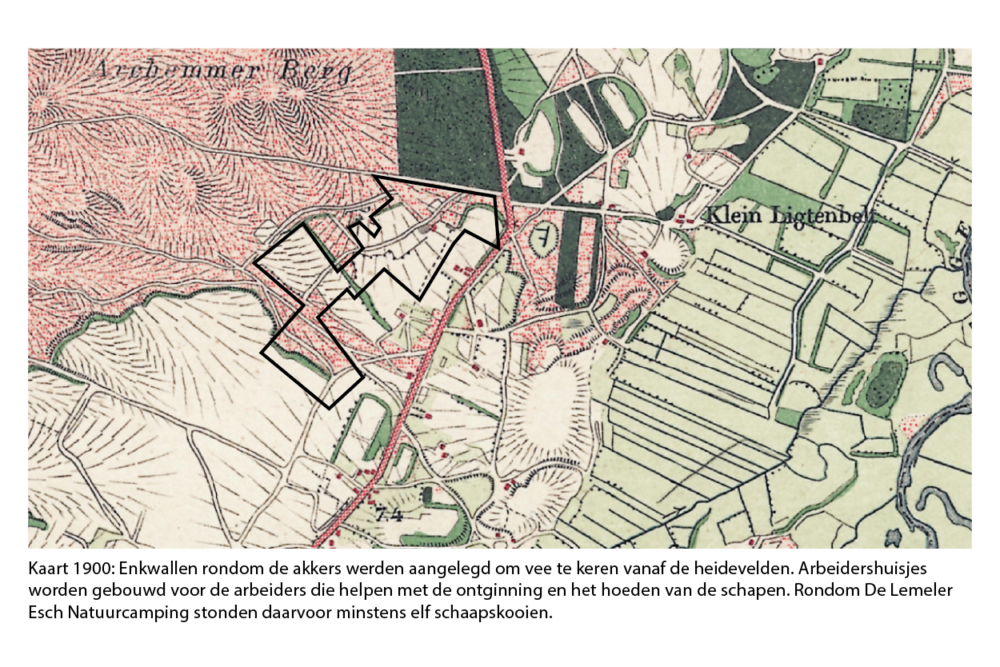 Kaart 1900 over de rijke cultuurhistorie van Lemeler Esch natuurcamping