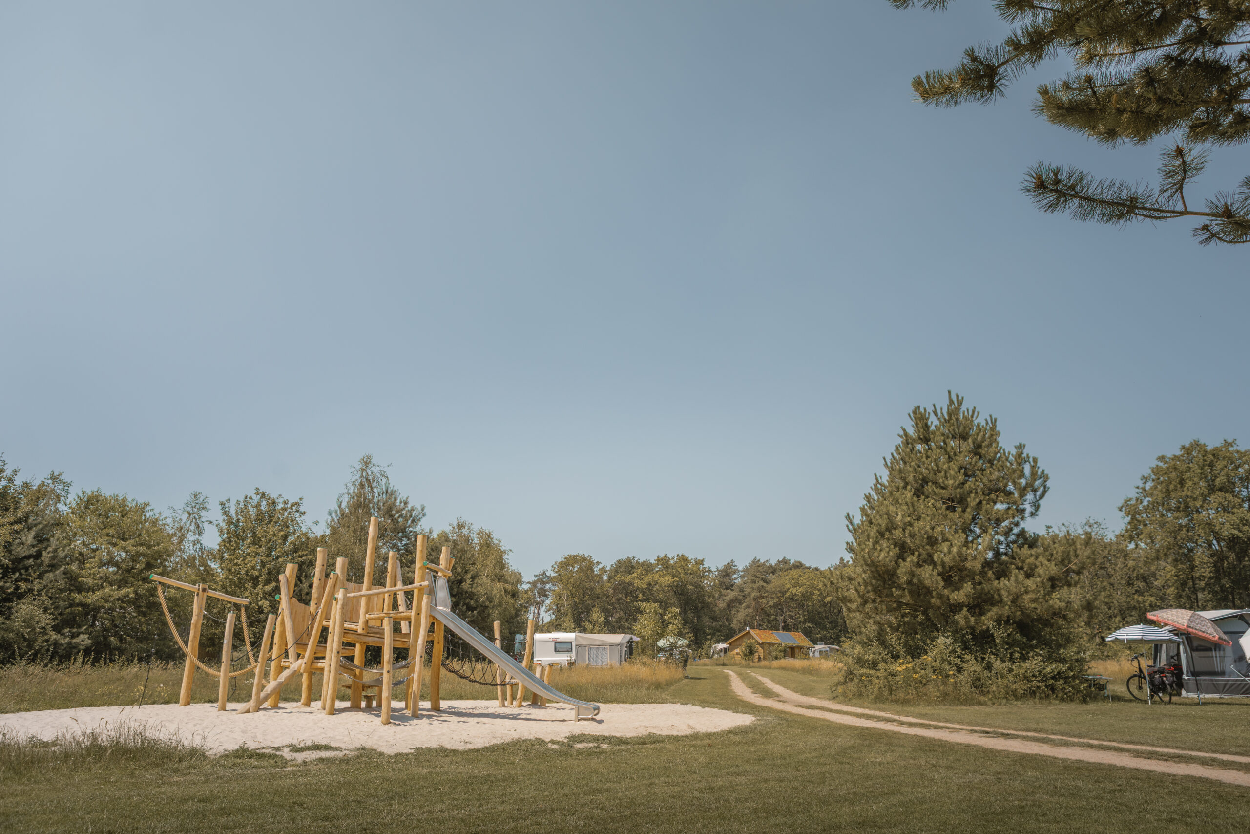 Kamperen met zicht op de heide bij natuurcamping Lemeler Esch