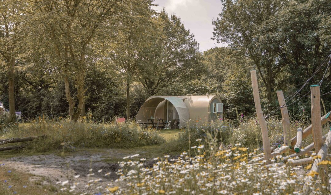 De ligging van de Cocoweet op kampeerveld Bloemenweide op Lemeler Esch natuurcamping