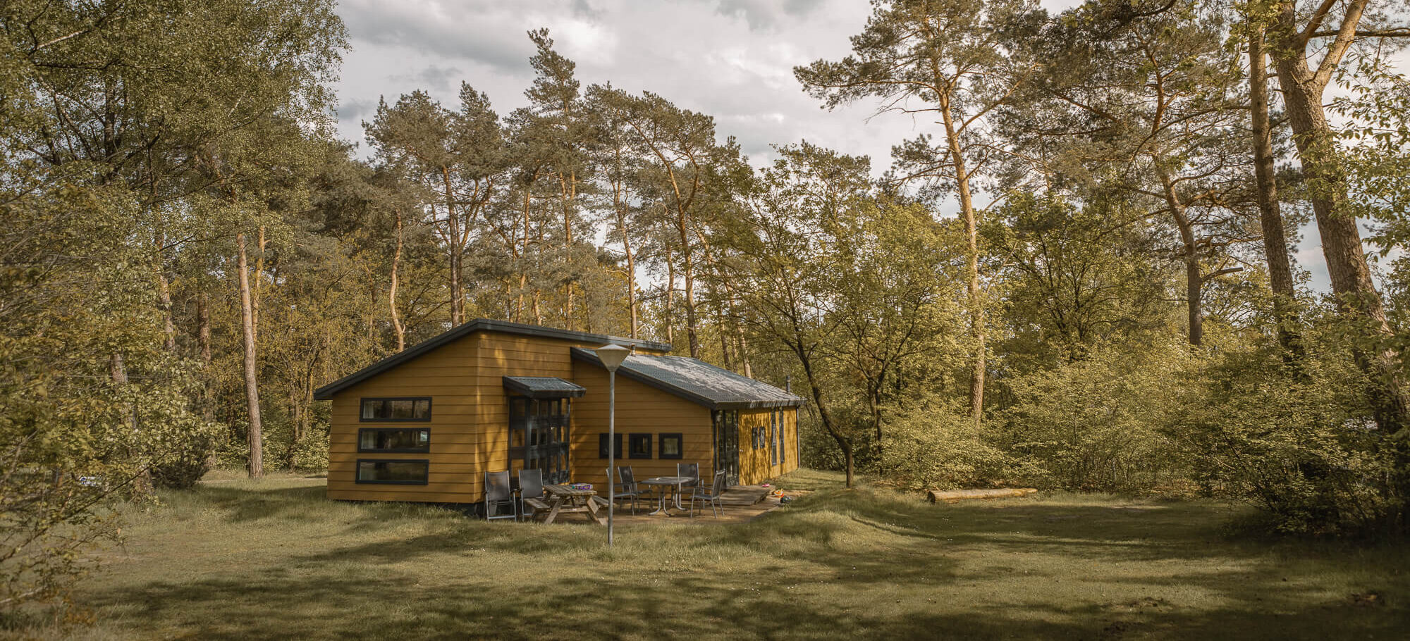 Ligging van de bungalow aan de bosrand bij Lemeler Esch natuurcamping
