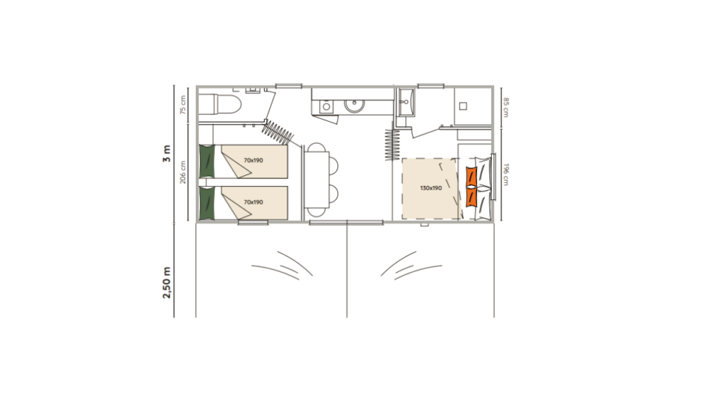 De plattegrond van de Cocosweet Deluxe bij Lemeler Esch natuurcamping