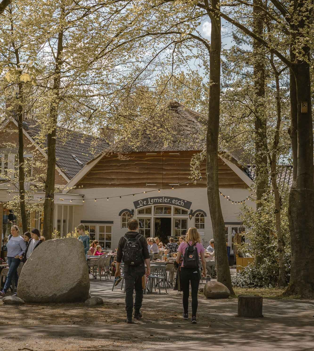 Wandelaars op het terras van Boscafé Lemeler Esch